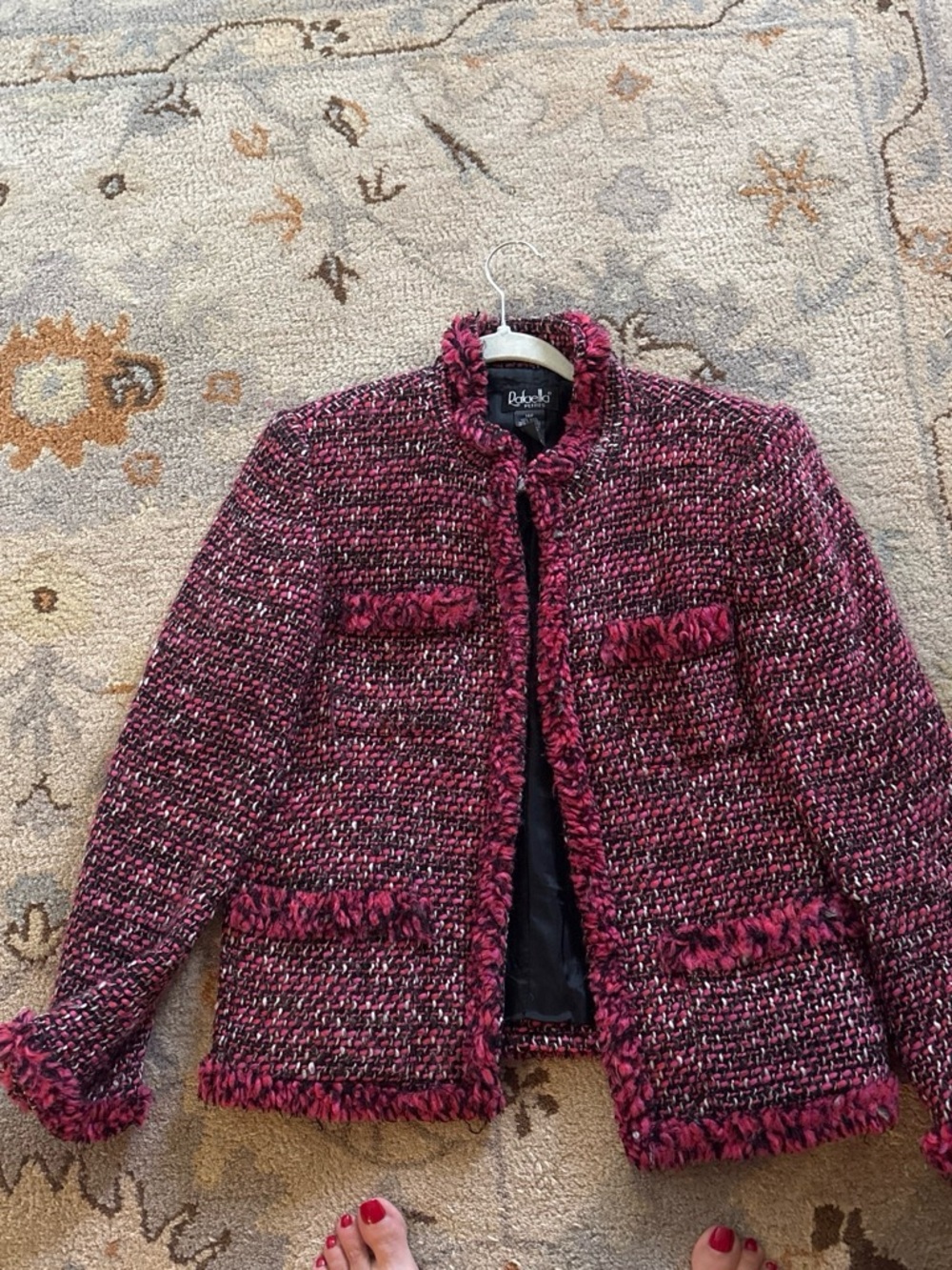 Rafaella Pink Tweed Fringe Blazer Jacket